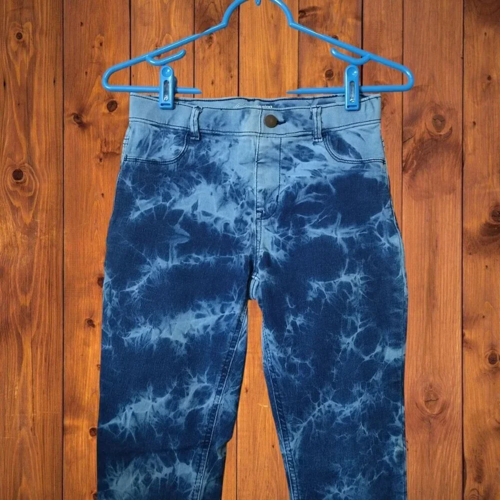 WONDER NATION Girl's XL (14-16) Blue Splash Tie Dye Pull On Jeggings Stretch